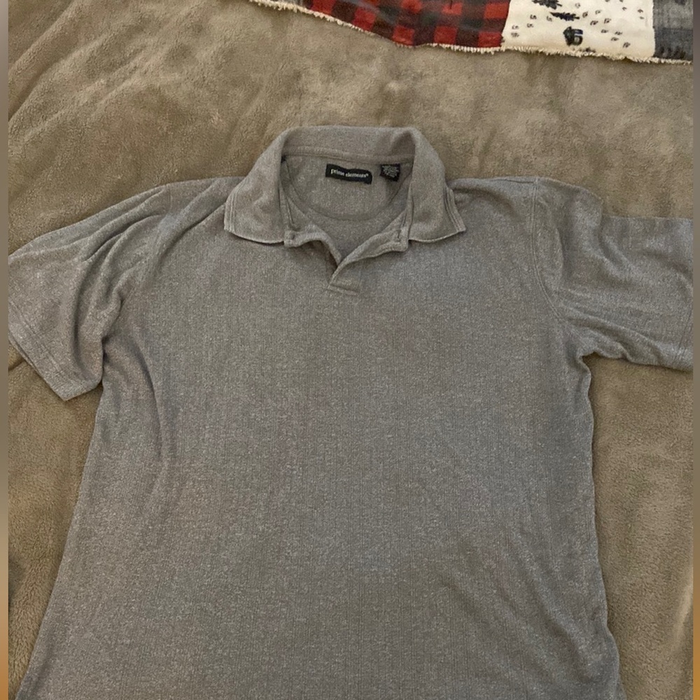 Prime Elements Gray Ribbed polo shirt